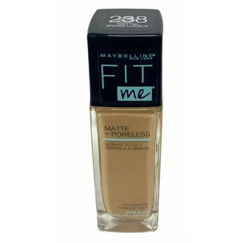 Maybelline Fit Me Matte+ Poreless Foundation 238- Rich‎ Tan, 1 fl. oz. New